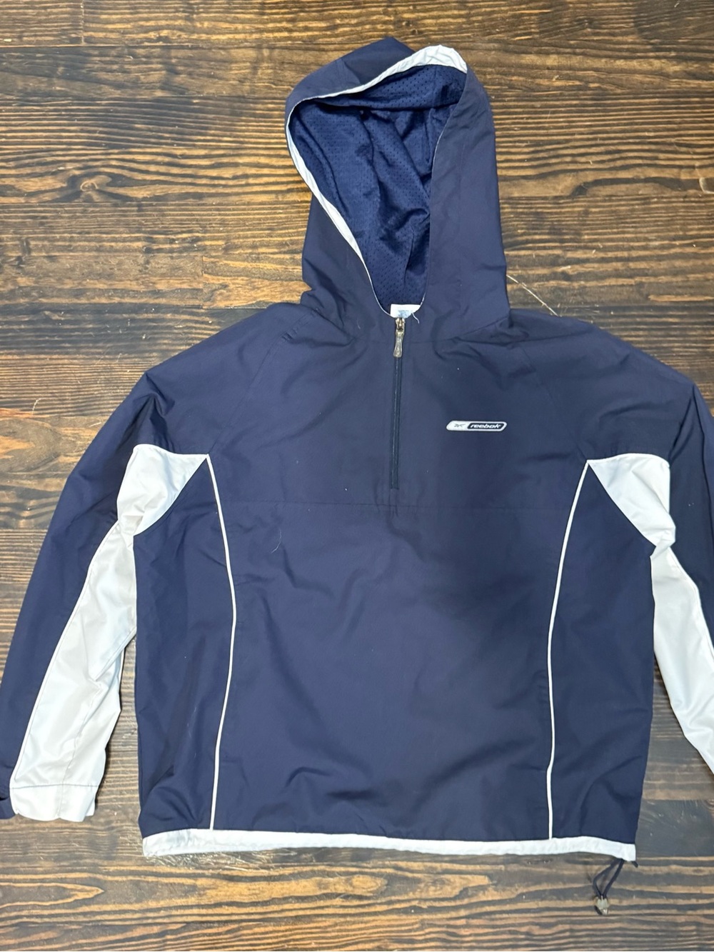 Reebok Navy and White Windbreaker Hooded Pullover